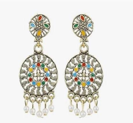 Antique Gold Boho Mandala Pearl Drop Earrings Wholesale