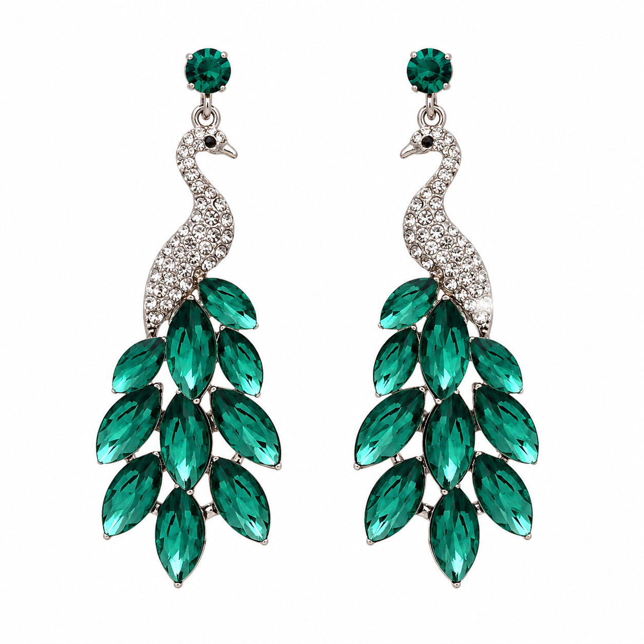 Emerald Green Peacock Crystal Drop Earrings Wholesale
