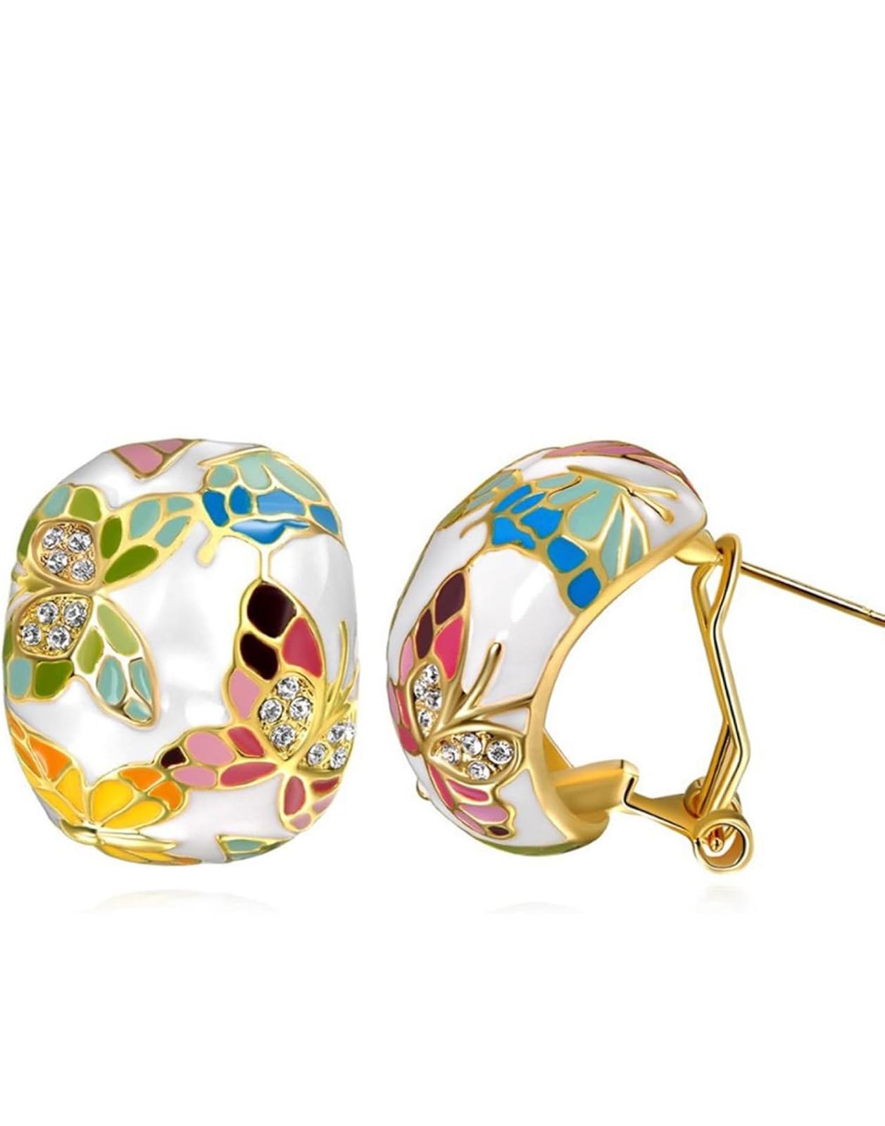 White Enamel Butterfly Hoop Gold Earrings Wholesale Fashion Jewelry